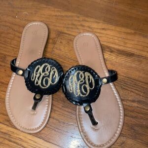 Monogram initials E A D O sandals flip flops slides sorority gold black neutral